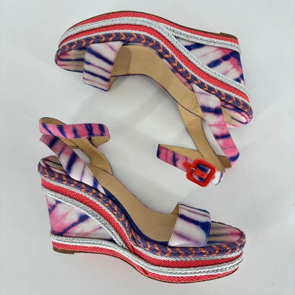 Christian Louboutin Duplice Tie-Dye Wedge Sandals Pink Women Size 36 Espadrille